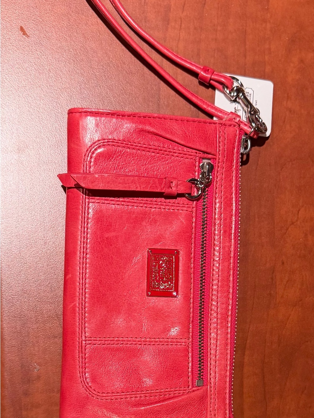 Coach Red Leather Wristlet Wallet with Zip Pocket